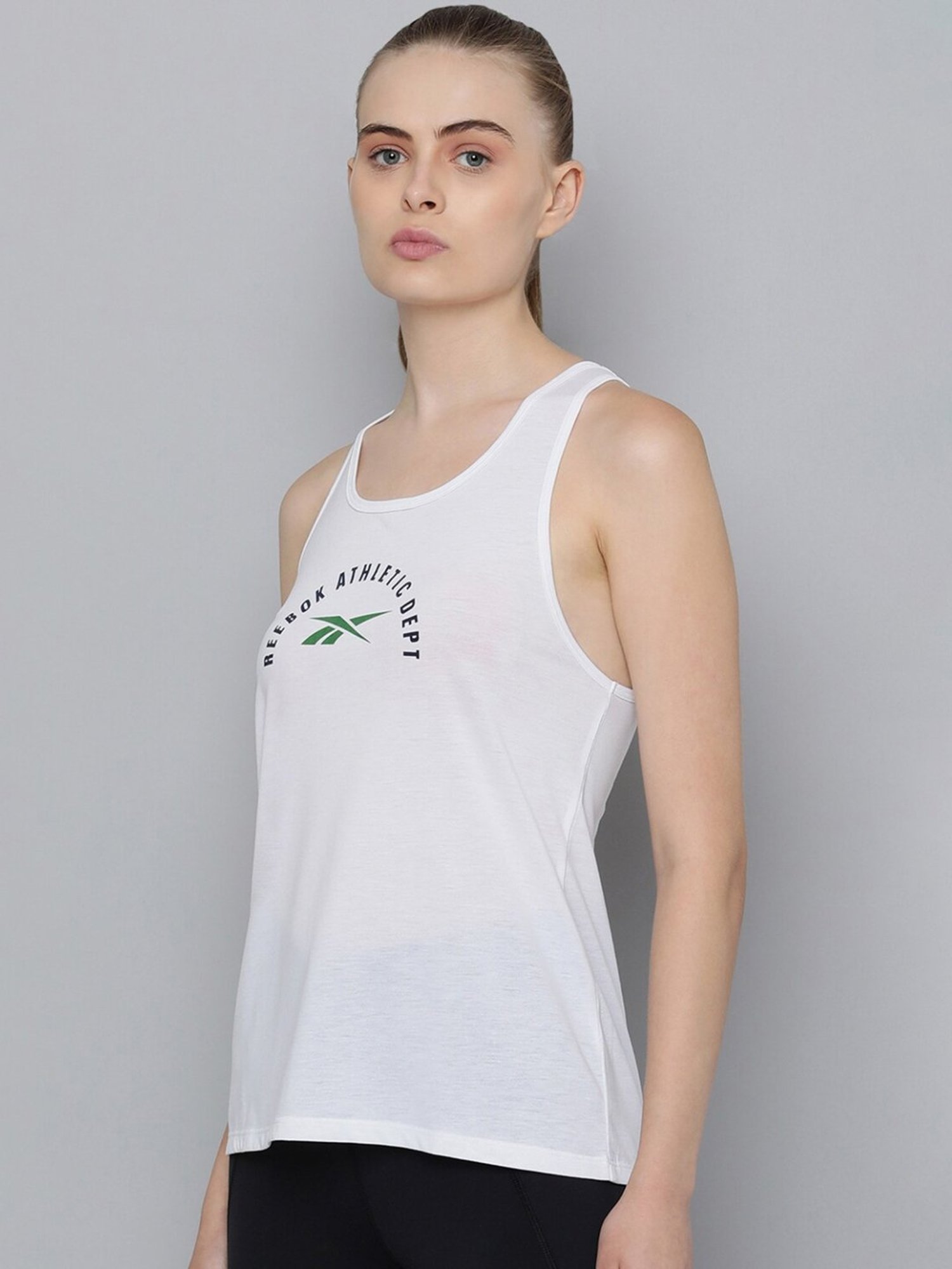 Reebok White Printed Tank Top