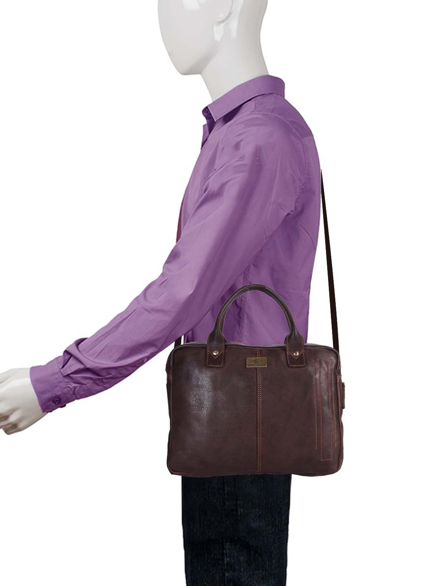 KOMPANERO Brown Leather Medium Messenger Bag