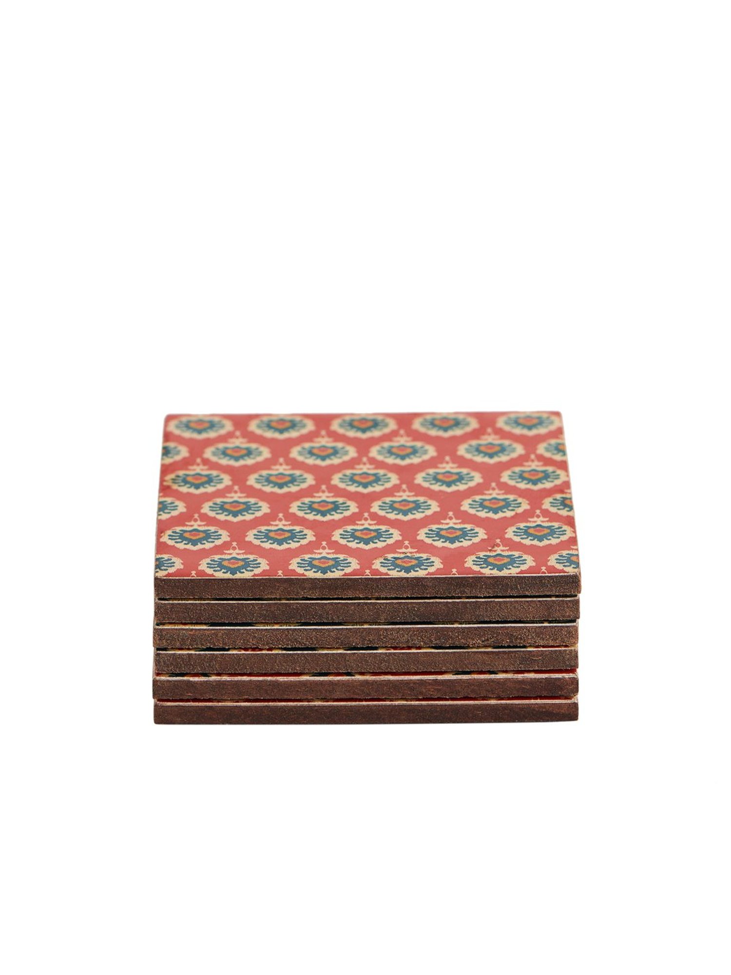 Chumbak Tribal Blossom Printed Multicolor Ceramic Coaster (6 Pieces)