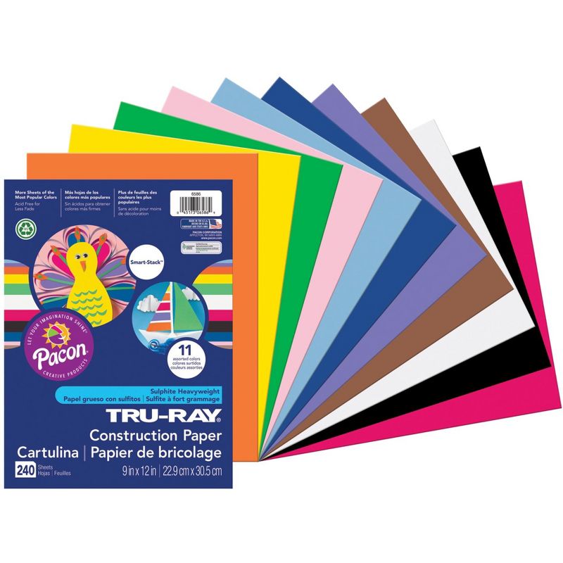 Tru-Ray Sulphite Construction Paper, 9 x 12 Inches, Assorted Colors, 240 Sheets