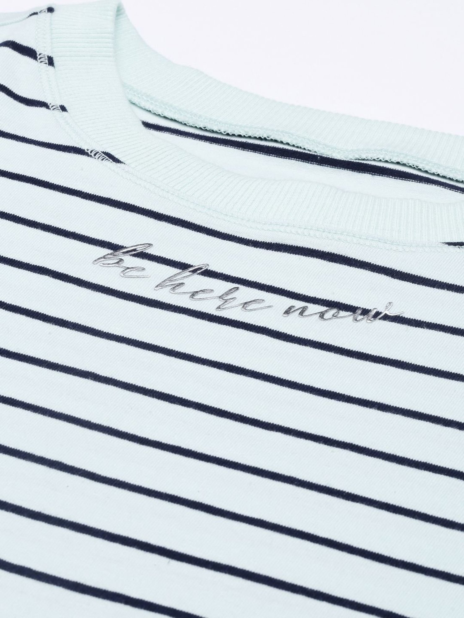 Enamor Blue & Black Cotton Striped Sports T-Shirt