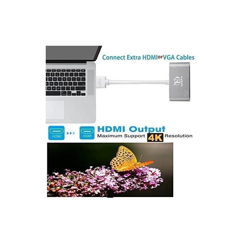HDMI Adapter, Multiport HDMI to VGA HDMI with Audio 3 in 1 Video Converter Support 4K 3840x2160 Resolution for Laptop, Monitor, Projector Gray