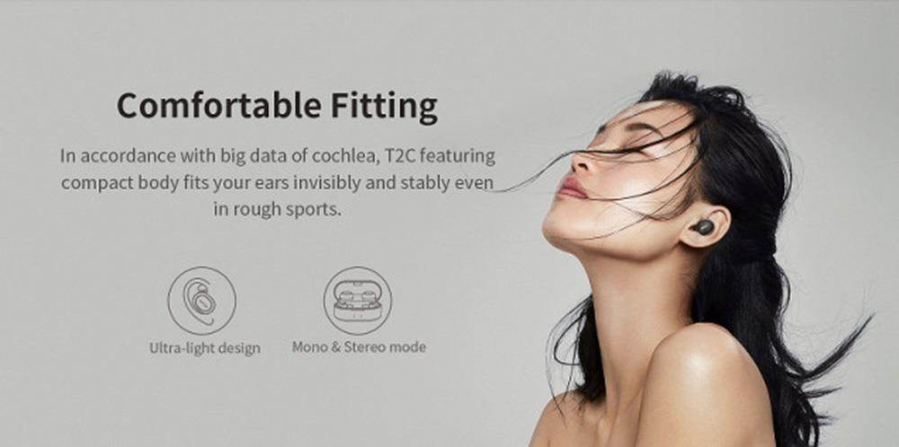 QCY T2C/T1S 2019 new Dual TWS Bluetooth 5.0  Wireless Earphone with 800mAh Charging Box -Black