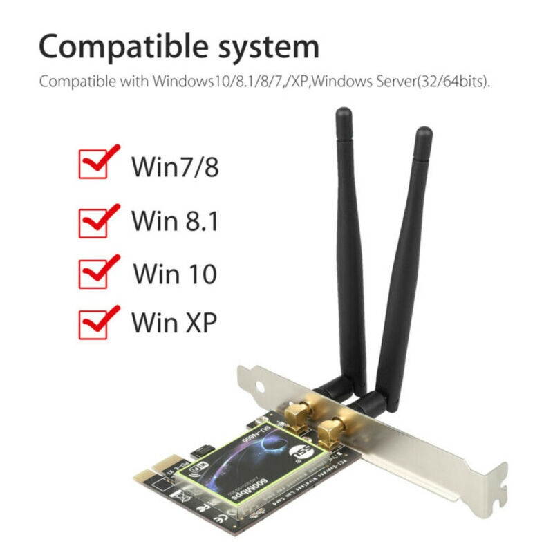 Dual Band 2.4G/5G PCI-E WiFi Wireless Card Adapter 600Mbps(2.4GHz 300Mbps or 5GHz 300Mbps) PCI Express Wi-Fi Adapter for Desktop Computer