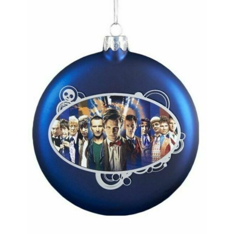Kurt S. Adler 3.25" Doctor Who "The Many Faces of the Doctor" Glass Disc Christmas Ornament - Blue/Silver