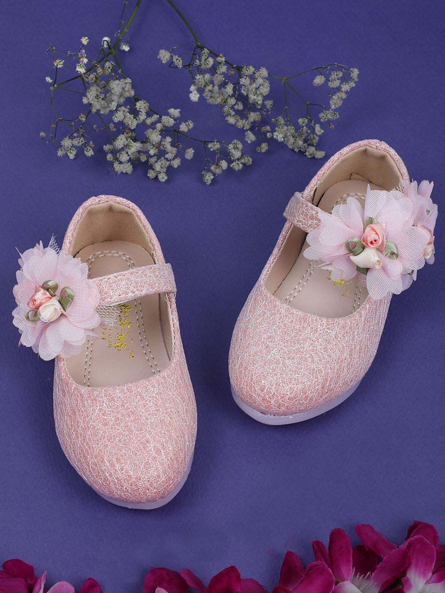 Baby Moo Kids Pink Bash Floral Shimmer Mary Jane Shoes