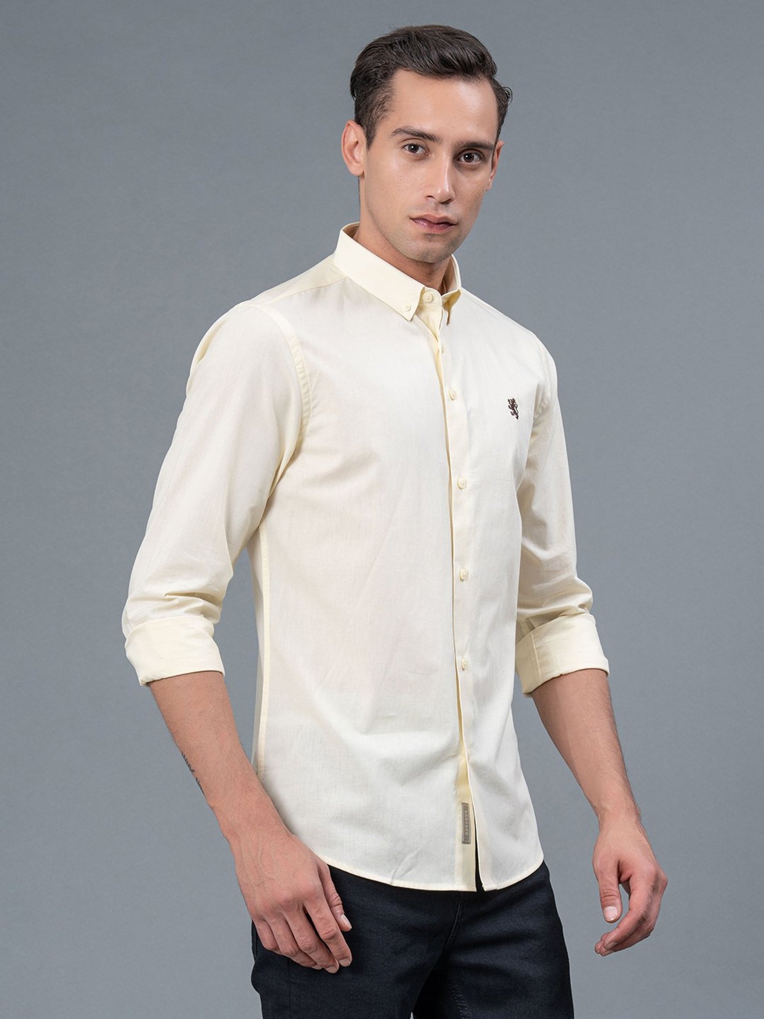 Red Tape Light Yellow Regular Fit Cotton Shirt