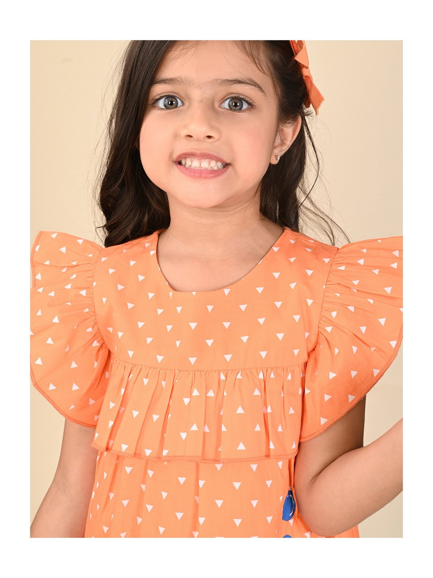 LilPicks Kids Orange Printed Dress