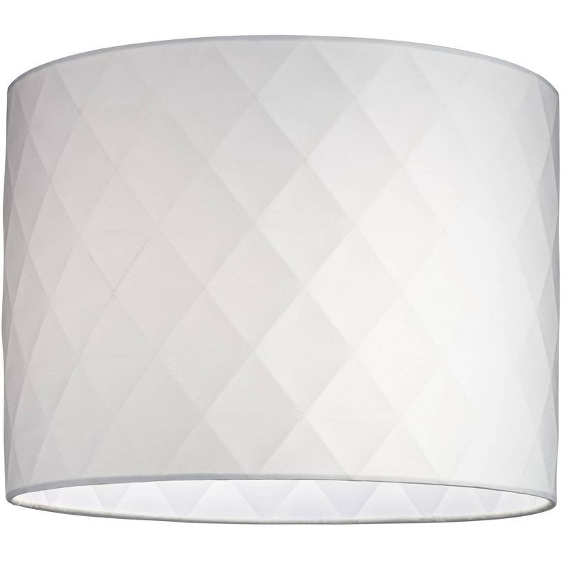 Springcrest Off-White Diamond Medium Drum Lamp Shade 15" Top x 15" Bottom x 11" High (Spider) Replacement with Harp and Finial