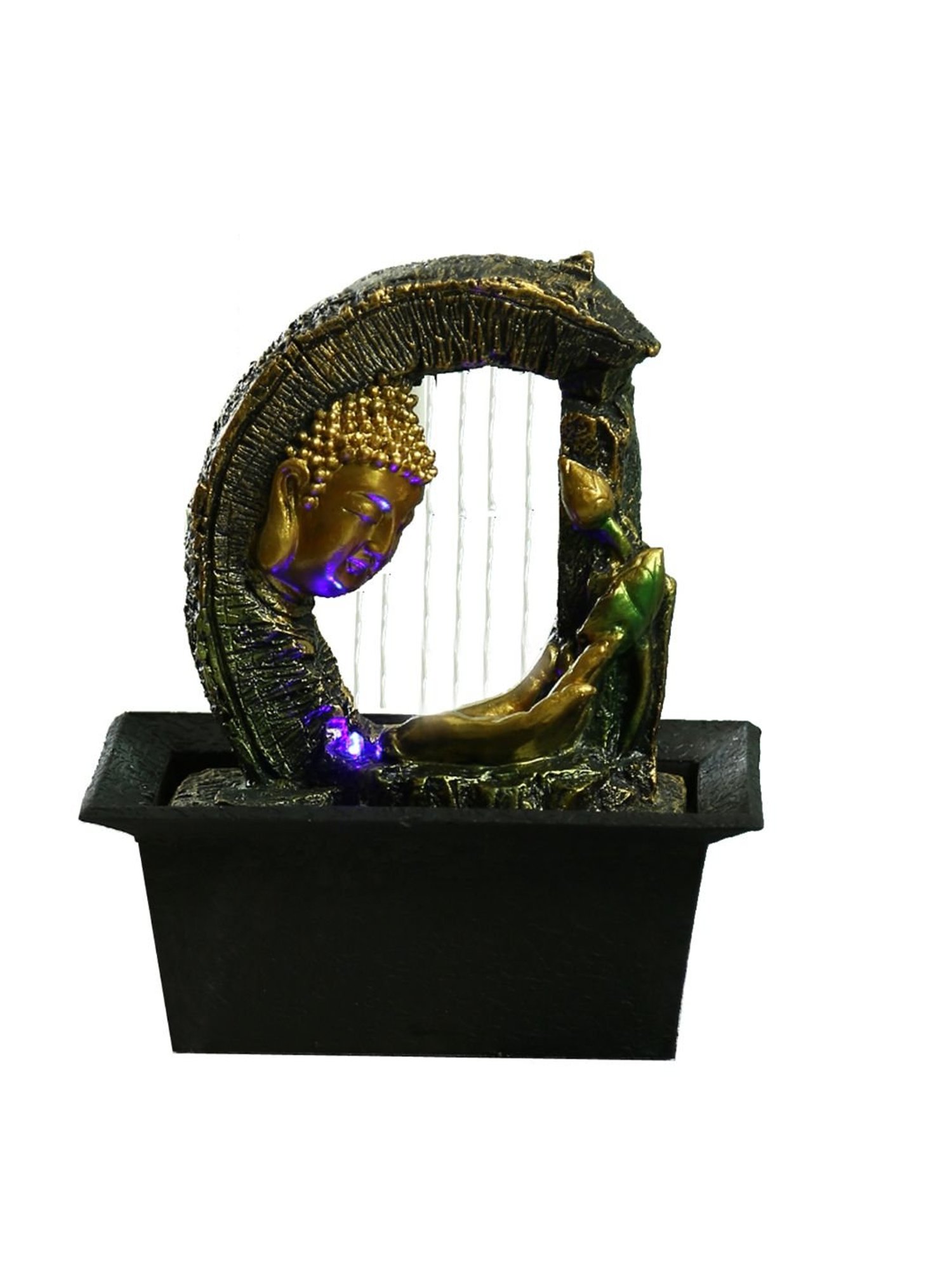 Tayhaa Gold & Black Hand Sculpted Buddha Indoor Water Fountain with Light