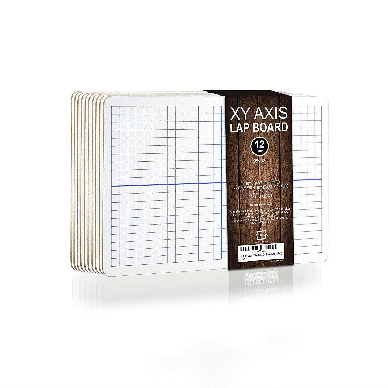 12 Pack Dry Erase XY Axis Lap Board 9&rdquo;X12&rdquo; | Interactive Learning Coordinate Grid Whiteboard | For Student and Classroom Use, Math Board , and College Board (Double Sided)