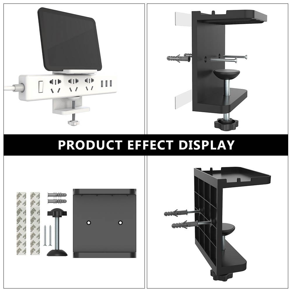 1pc Power Strip Holder Wall-mount Power Strip Bracket with Phone Holder (Black)