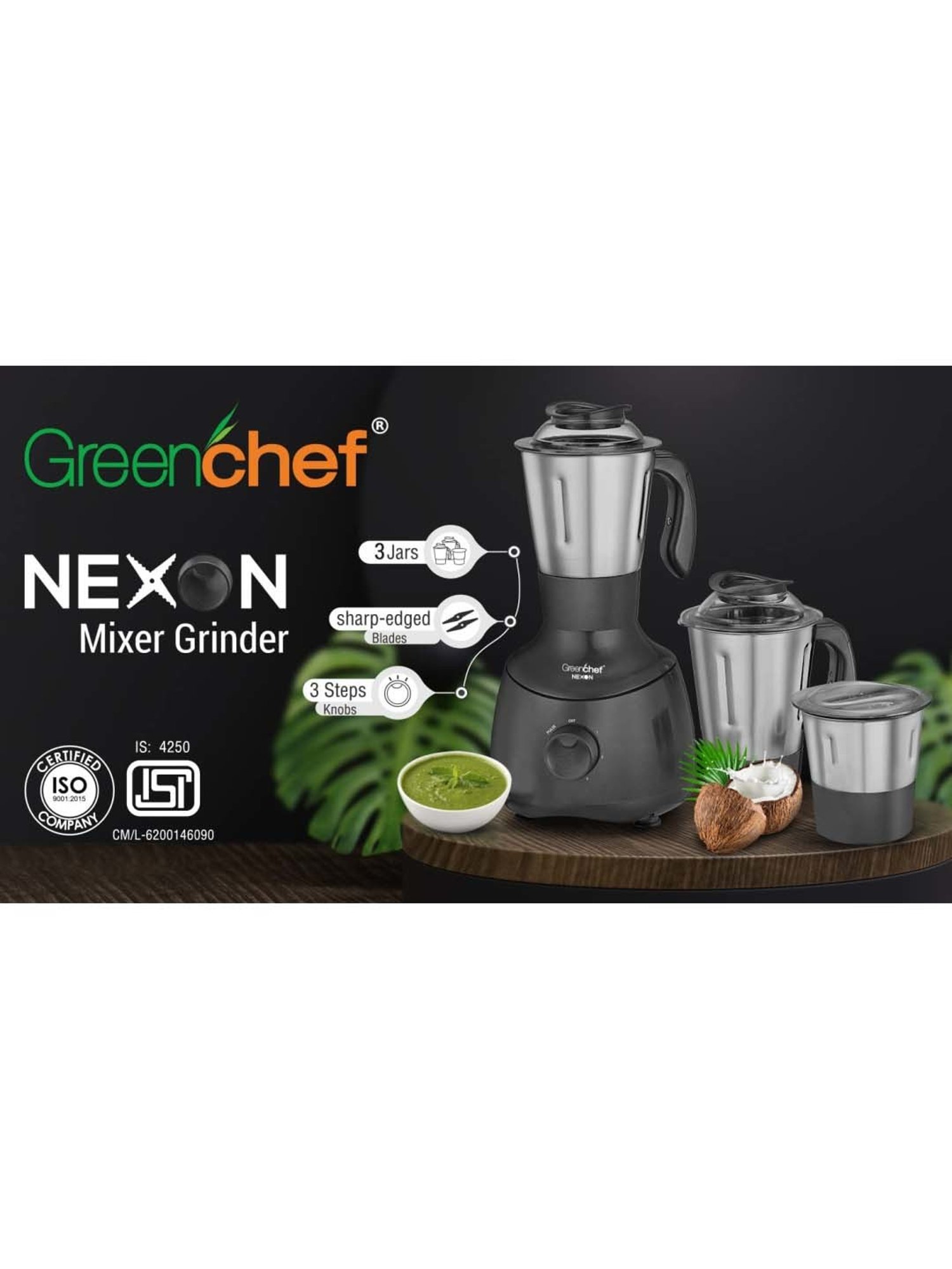 Greenchef Nexon Grey Plastic 1000W Mixer Grinder