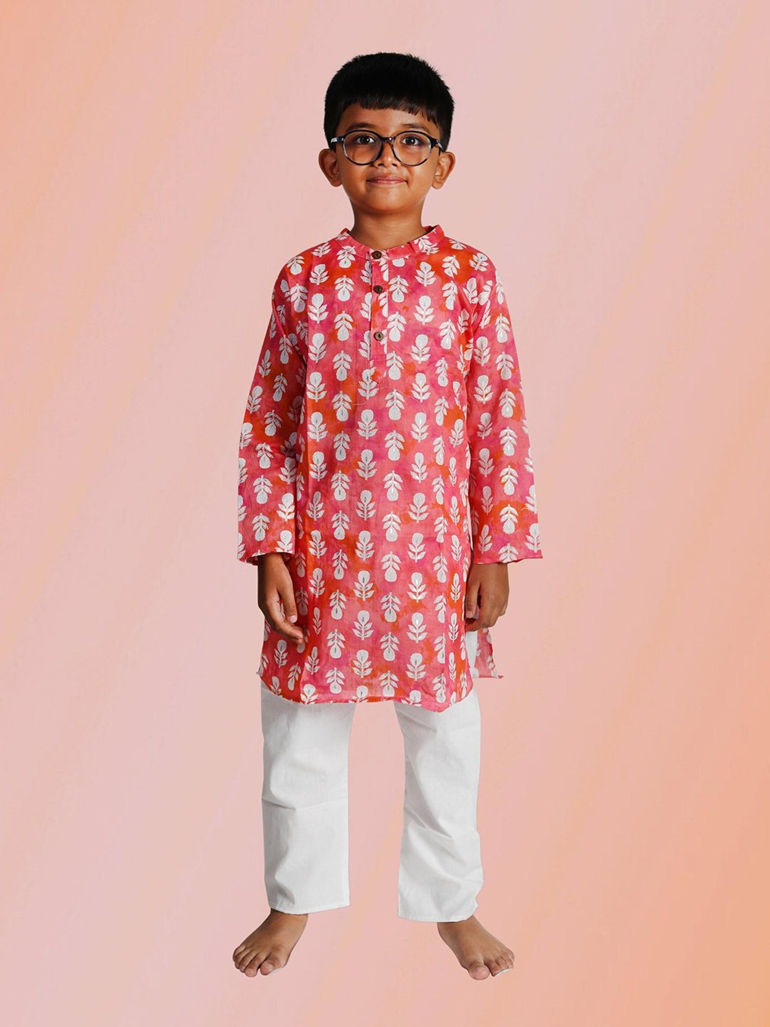Tippy Top Kids Pink & White Floral Print Full Sleeves Kurta with Pyjamas