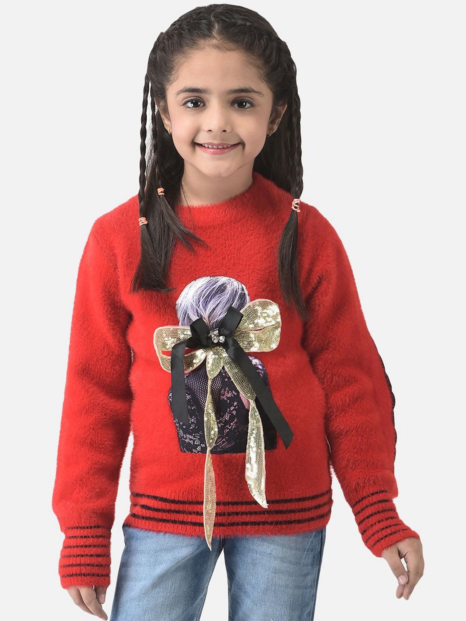 Crimsoune Club Kids Red Applique Full Sleeves Sweater