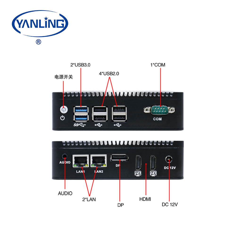 Fanless Mini PC,Intel Celeron N3160 Quad Core Dual Lan Mini Cmputer,Desktop Computer for Win 7 8 10 Linux OS with 1DP/2HDMI/2USB3.0/4USB2.0/1COM(4G RAM/32G SSD)