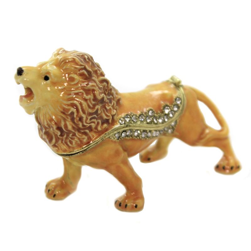 Hinged Trinket Box 3.0" Lion Hinged Trinket Box Crystals Enamel  -  Decorative Figurines