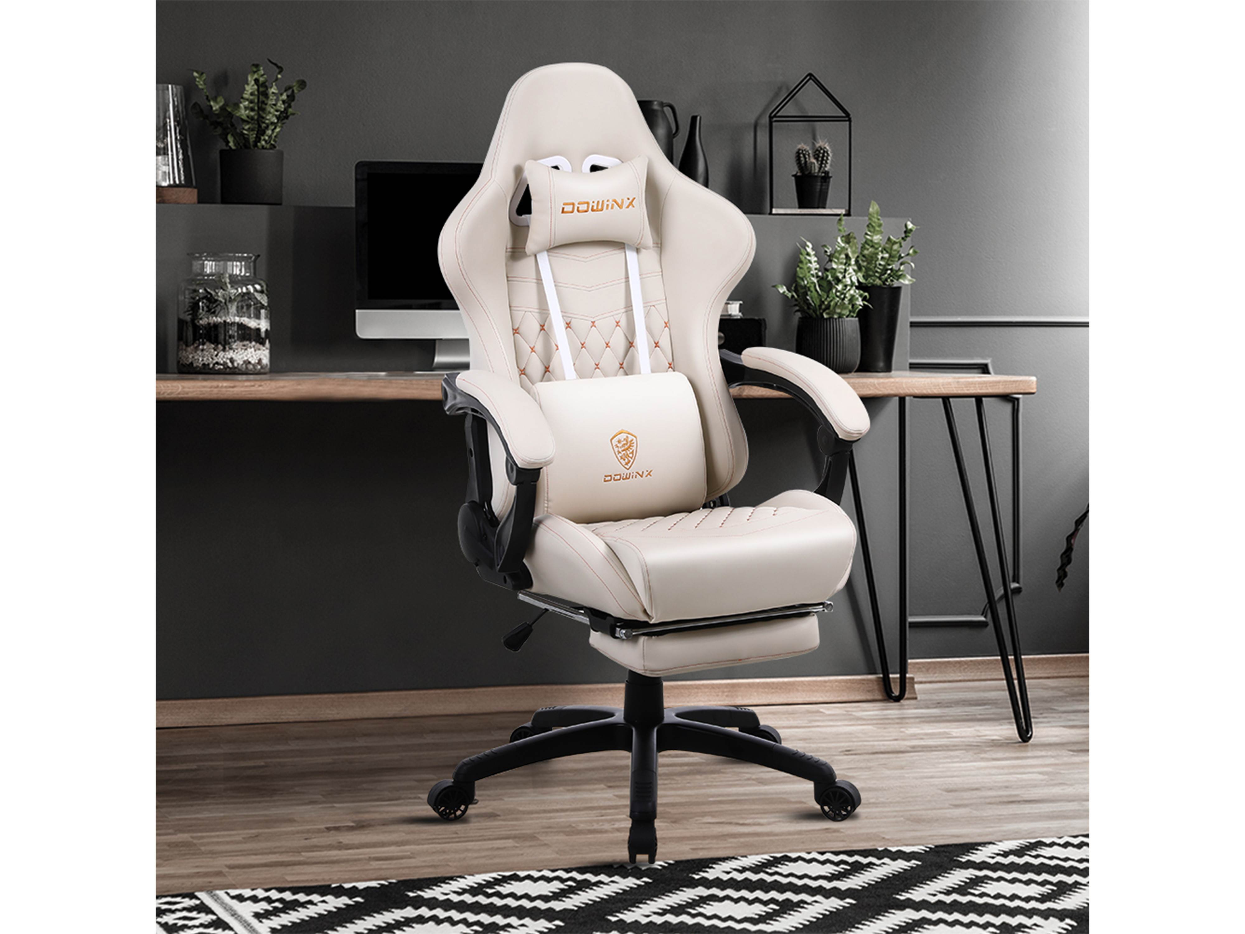 Dowinx Gaming Chair Office Chair PC Chair with Massage Lumbar Support, Racing Style PU Leather High Back Adjustable Swivel Task Chair with Footrest (Black&Red)