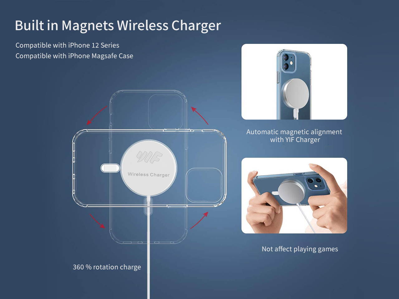 YLF New Magsafe Wireless Charger Built-in Magnets fast charging compatible for iPhone12 series and compatible with All QI Verified Wireless Charging iOS&Andriod Phone Samsung /Huawei