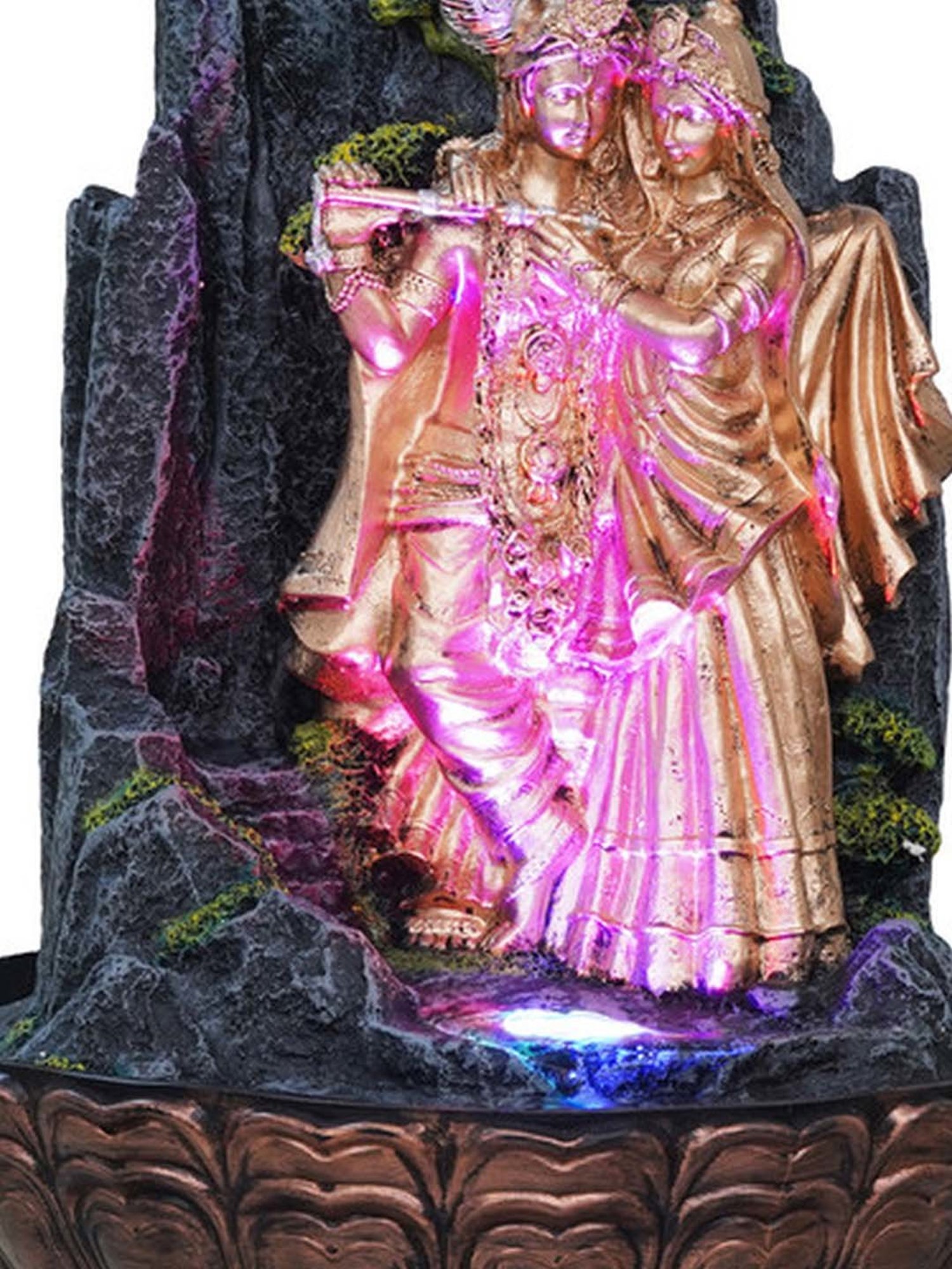 CHRONIKLE Gold & Grey Polyresin Radha Kirshna Waterfall Fountain