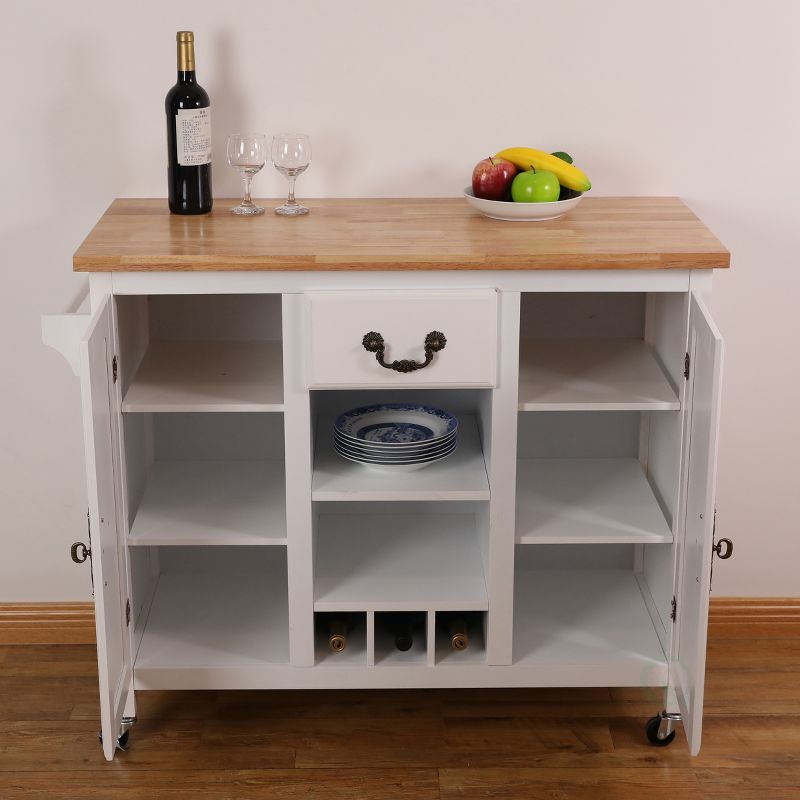 Basicwise Large Wooden Kitchen Cart & Island Trolley with Heavy Duty Rolling Casters