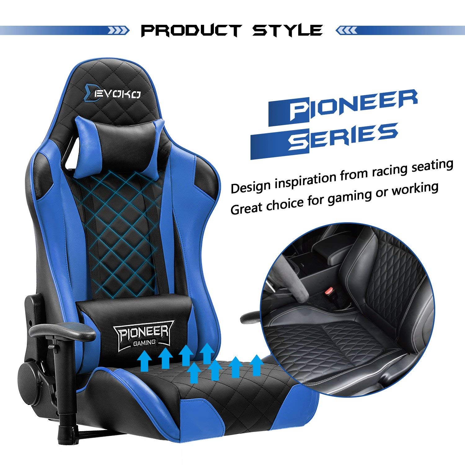Gaming Chair, Racing Style Computer Desk Chair Padded Armrests Ergonomic Lumbar Support Adjustable Height