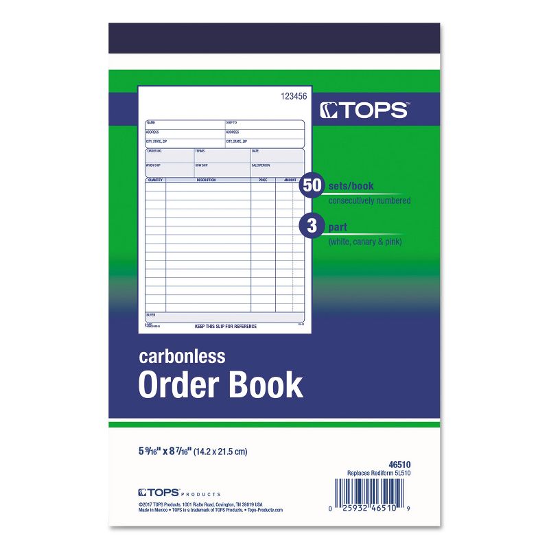 Tops Sales Order Book 5-9/16 x 7-15/16 Three-Part Carbonless 50 Sets/Book 46510