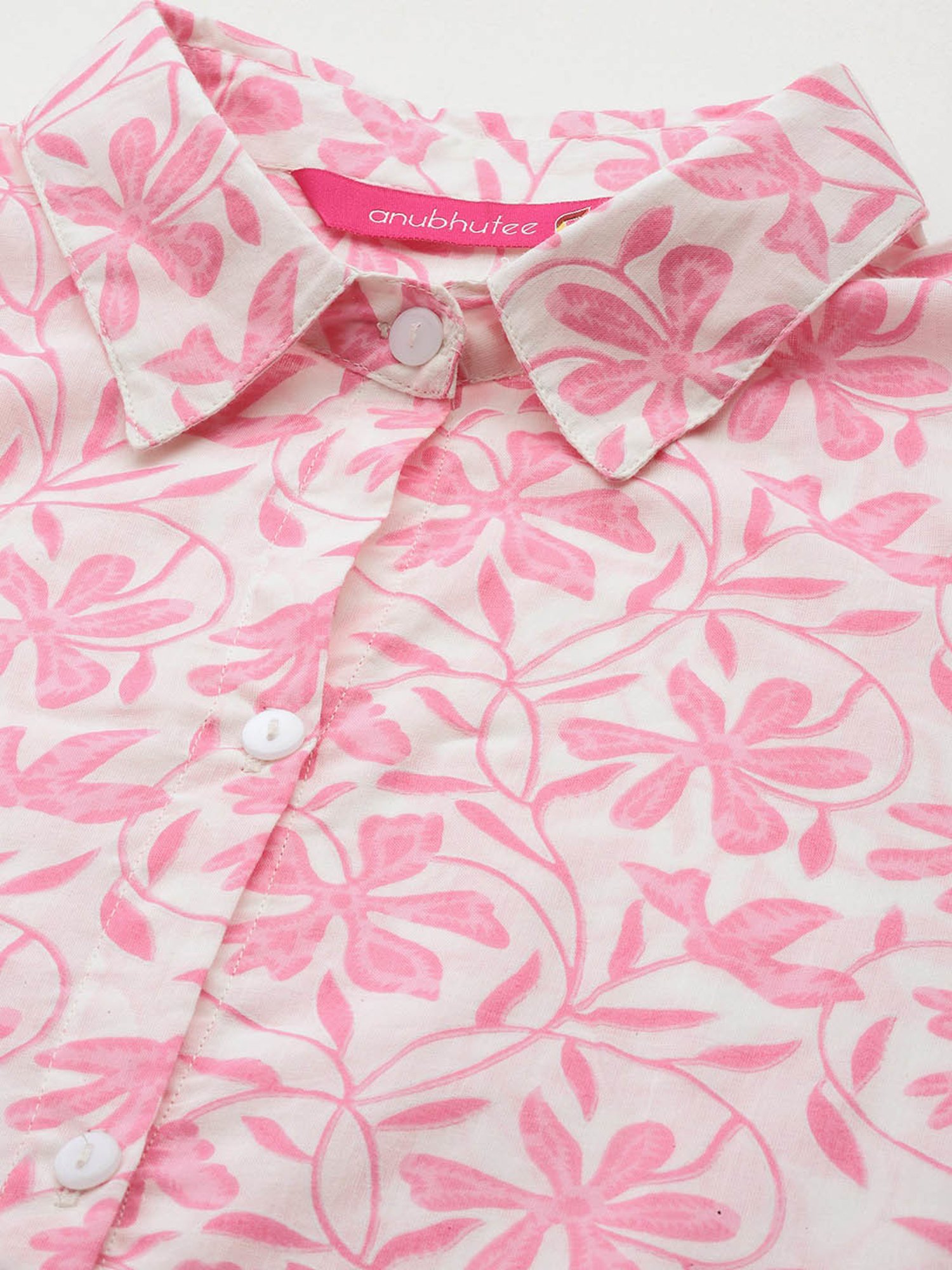 Anubhutee Pink Cotton Floral Print Shirt With Pyjamas