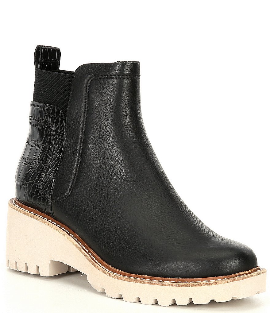 Dolce Vita Huey Leather Block Heel Lug Sole Chelsea Booties