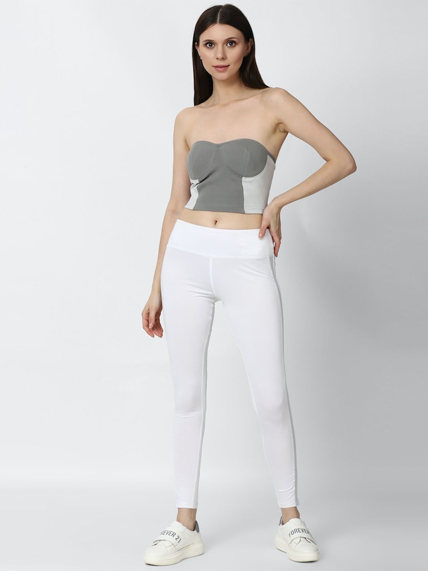 Forever 21 Grey & White Cotton Color-Block Tube Top