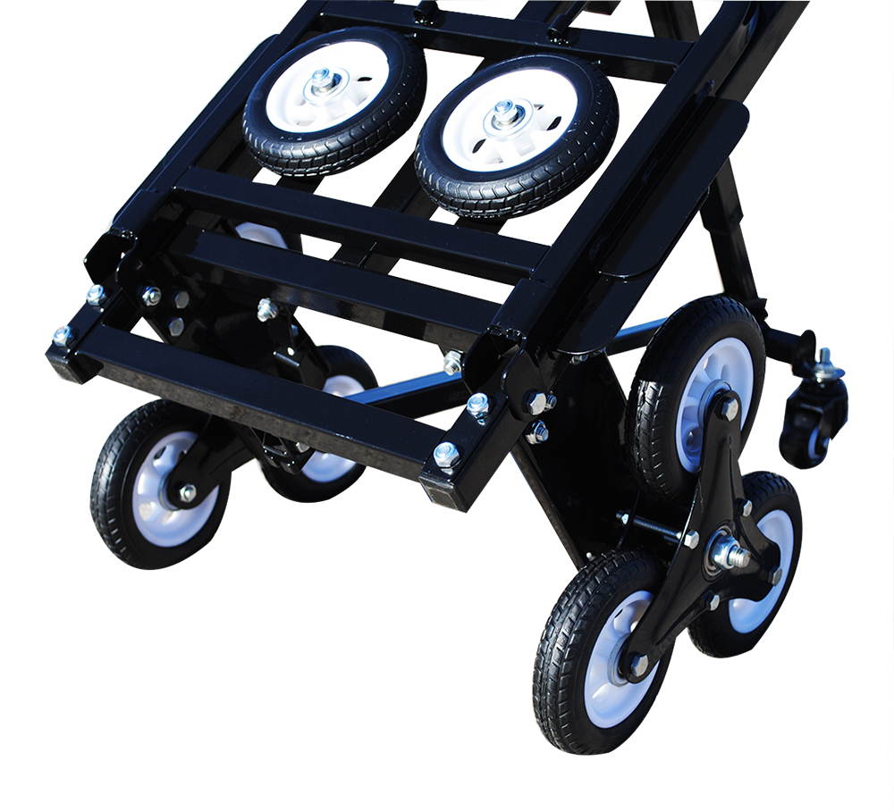 Intsupermai Black Folding Portable Stair Climbing Hand Truck Luggage Cart with Extended Hand Lever with 6 Wheels 2 Backup Wheels and 2 Casters