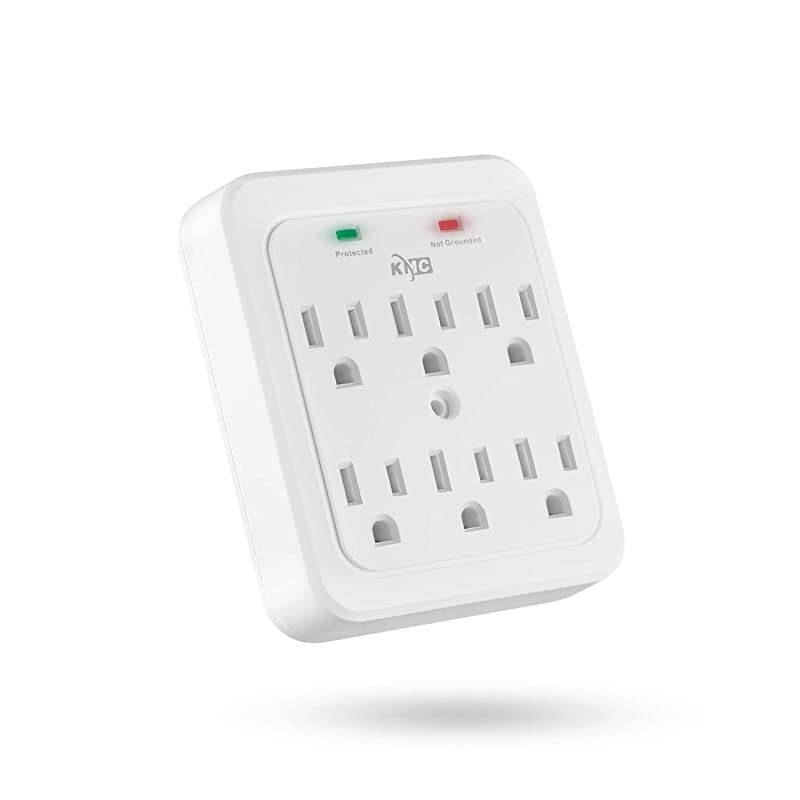 Wall Surge Protector 980 Joule 6Outle Wall Plug Adapter Power Strip White