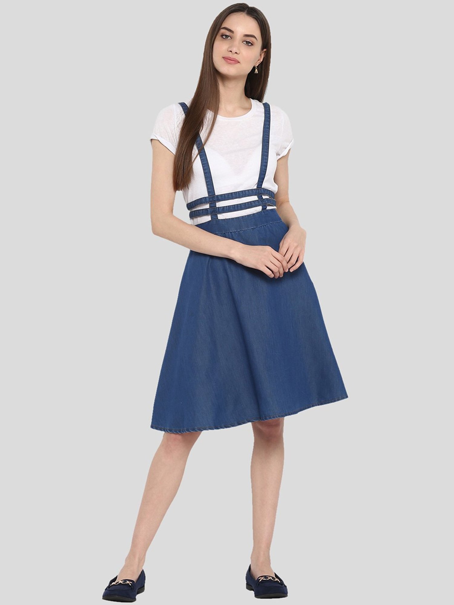 StyleStone Blue & White Pinafore A Line Dress