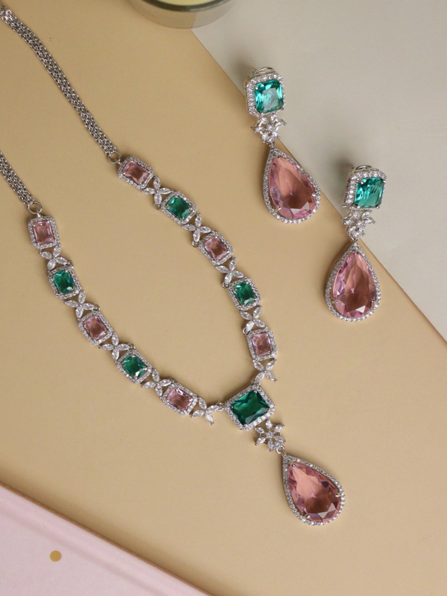 Curio Cottage Shades of Pastel Diamante Cubic Zirconia Necklace Set