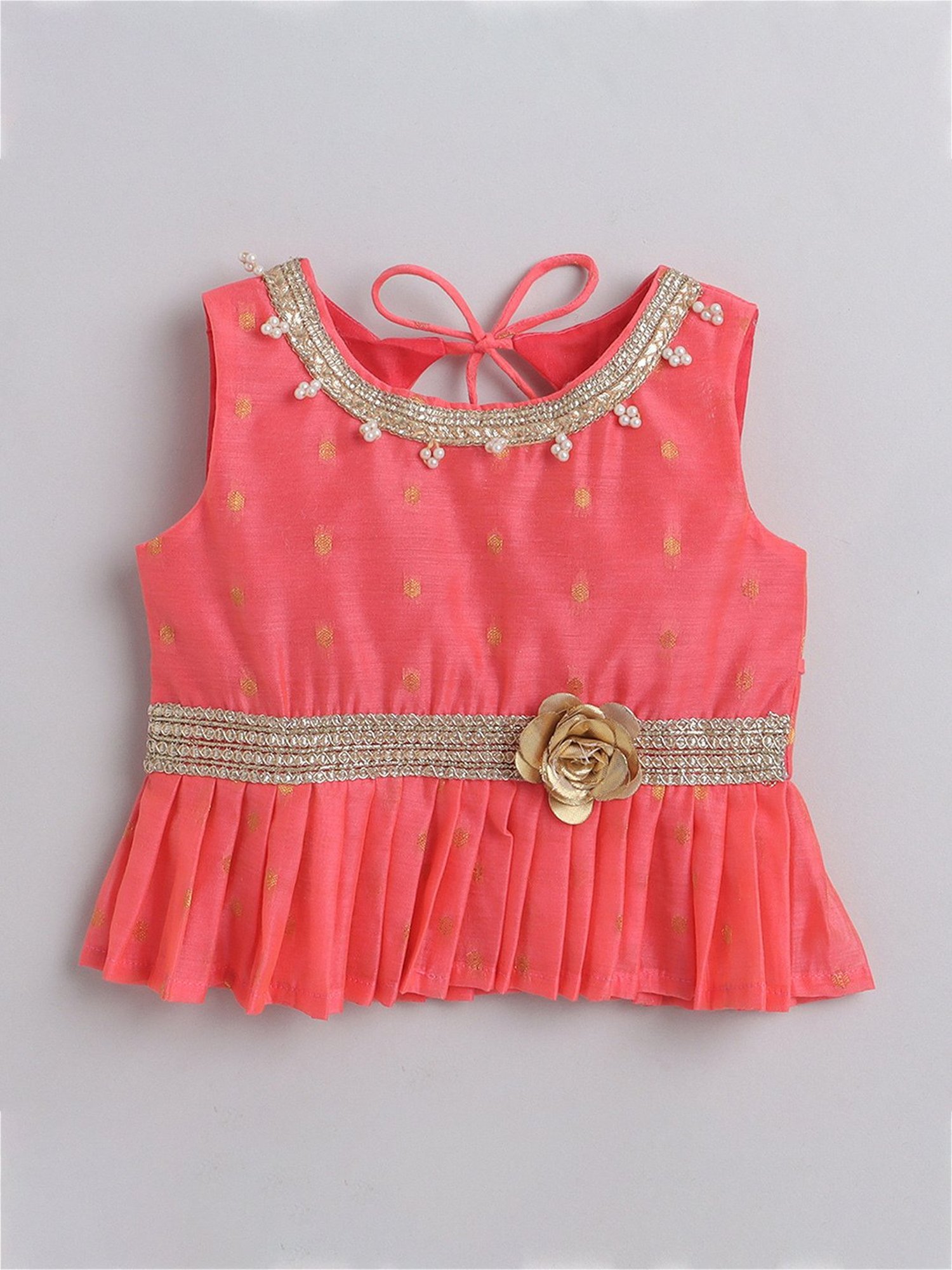 Many Frocks Kids Coral & Pink Embroidered Lehenga with Choli