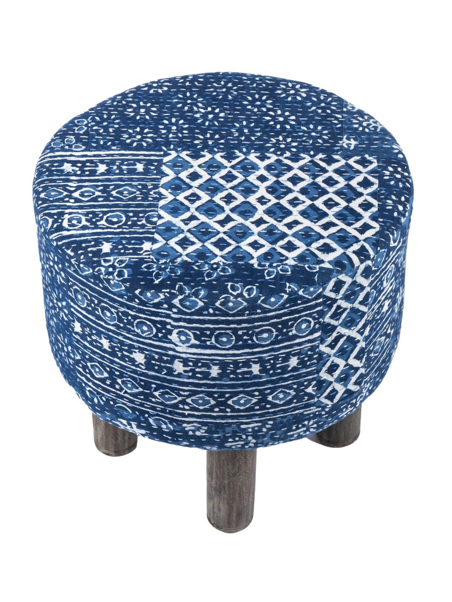 Ikiriya Morgan Printed Blue Wood Ottoman