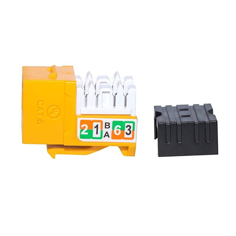 10-Pack RJ45 Cat6 Slim Profile UTP Unshielded Keystone Jack (Yellow)