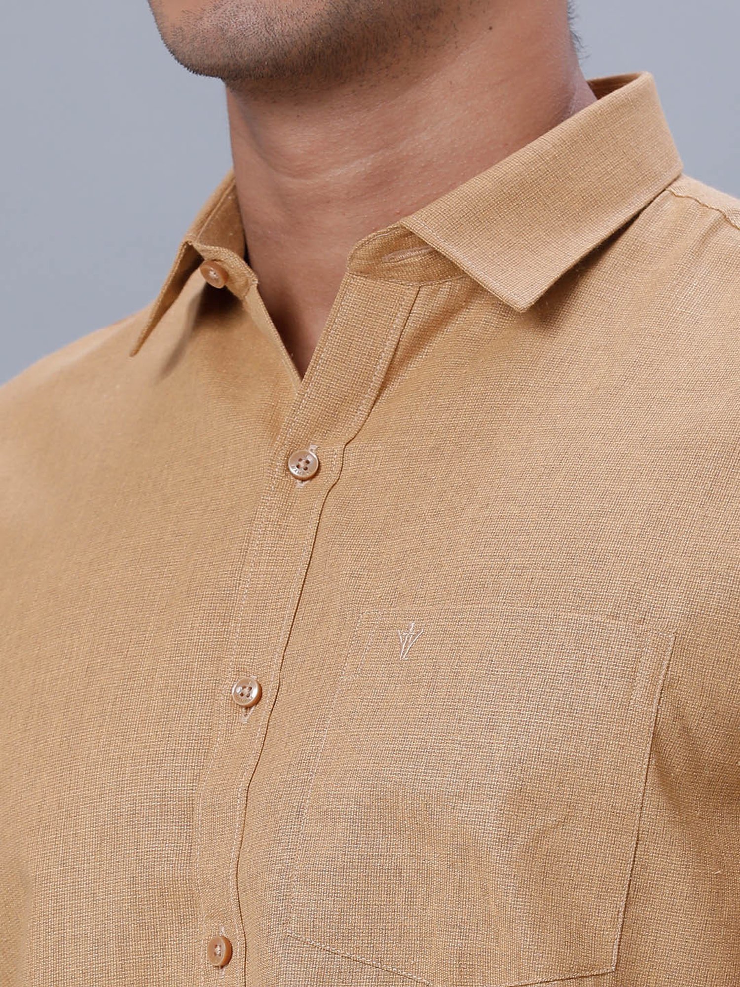 Ramraj Dark Mustard Cotton Regular Fit Shirt