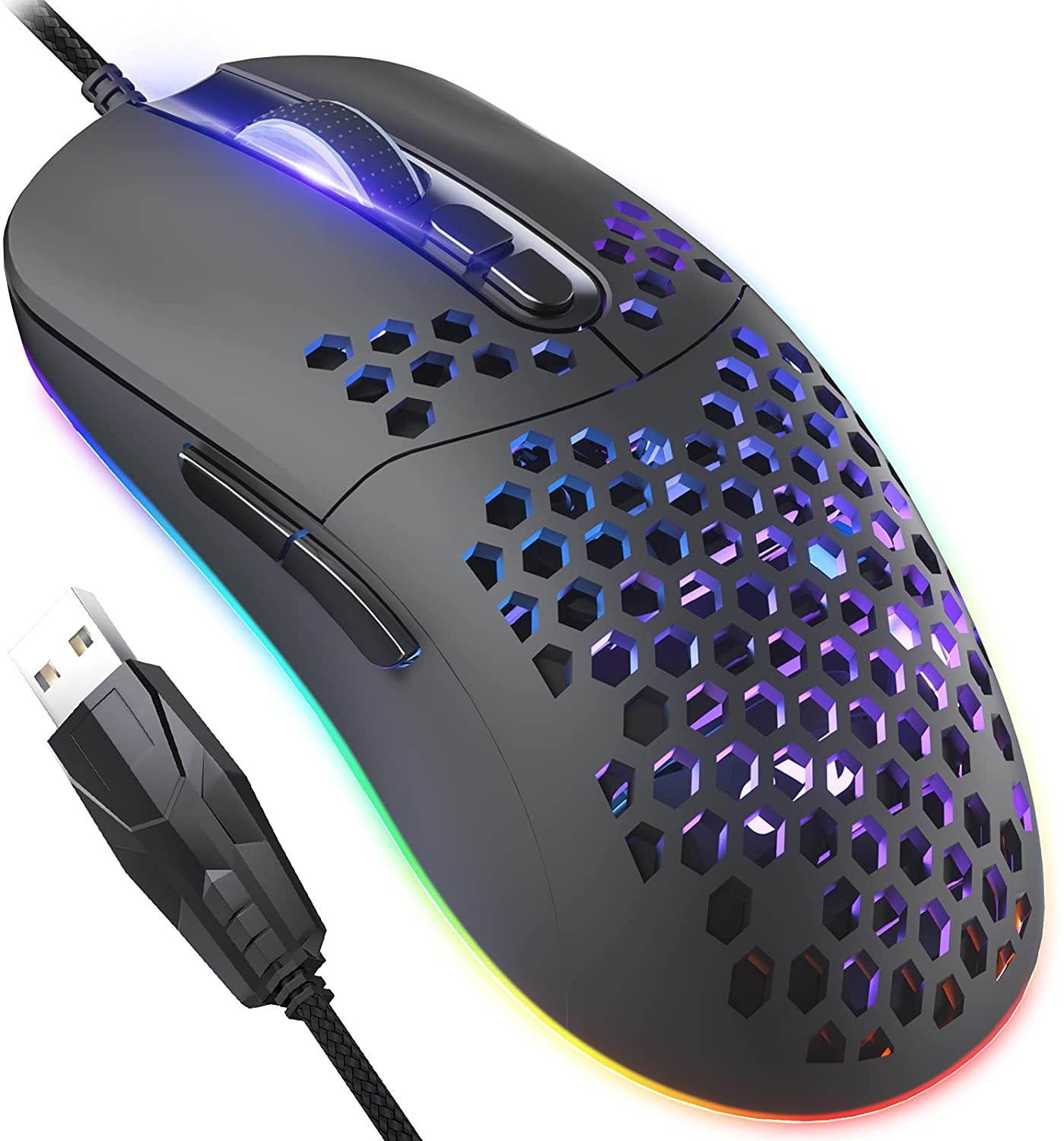 CYD C306 RGB Wired Gaming Mouse USB 3.0 Mouse with Side Buttons Ergonomic Design Gaming Mice Programmable Mouse Gamer Snap-Change Tracking & Shootout RGB Gaming Mouse - DPI 7200