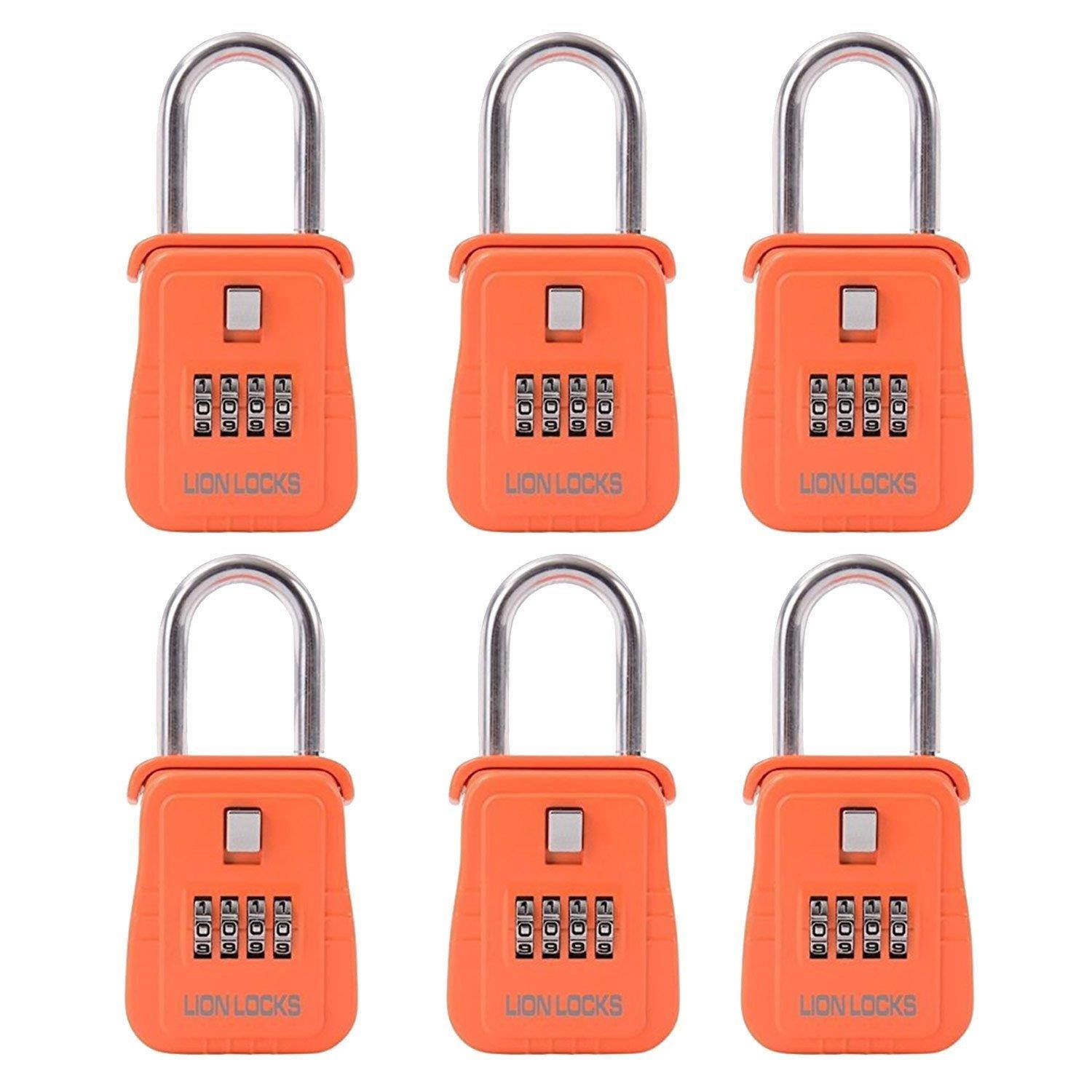 Lion Locks 1500 Key Storage Realtor Lock Box with Set-Your-Own Combination, (6 Pack, Orange)