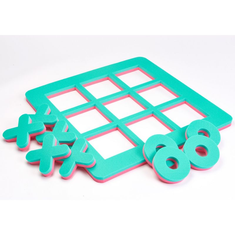 Floatation iQ H2O 3 In A Row Tic Tac Toe Floating Foam Swimming Pool Game Board Mat with 5 X and 4 O Game Pieces, 2x2 Foot Mini, Turquoise/Pink
