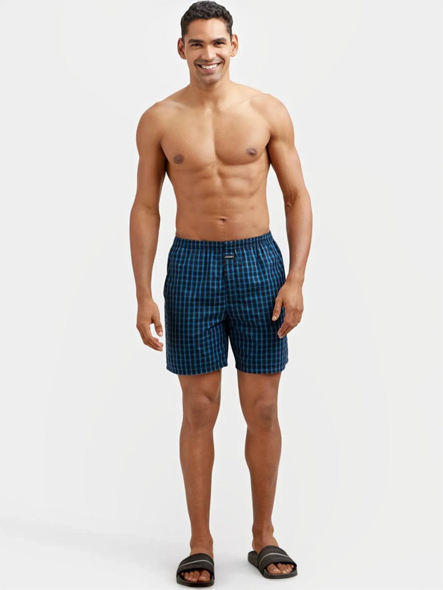 Jockey Blue & Black Regular Fit Check Boxer Shorts - Pack of 2