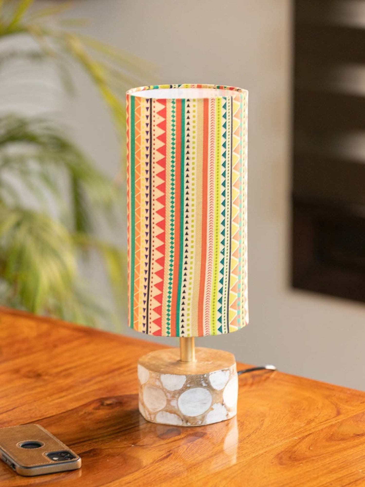 ExclusiveLane Vibrant Hues Multicolor Mango Wood Handcrafted Round Table Lamp