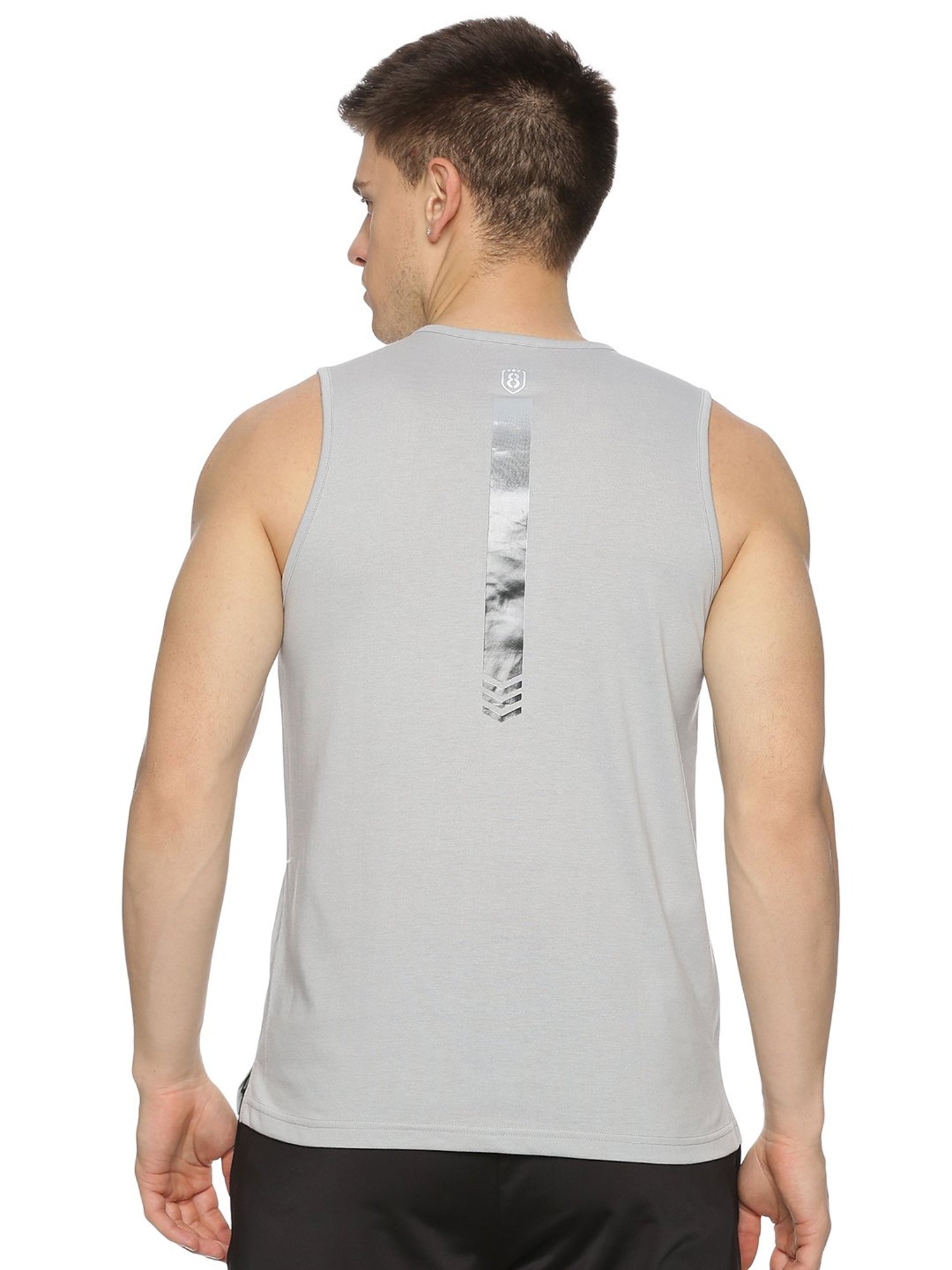 DOMIN8 Men Poly Cotton Blend Slim Fit Breathable Grey Sports Sleeveless Tank Top