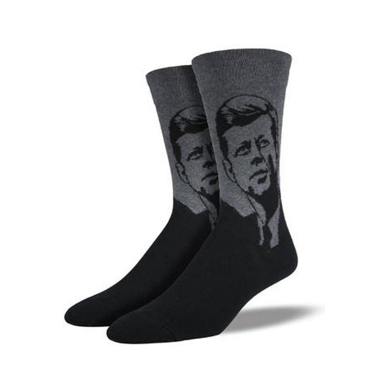 Novelty Socks 10.0" Jfk Charcoal Heather Cotton Crew President Socksmith  -  Socks