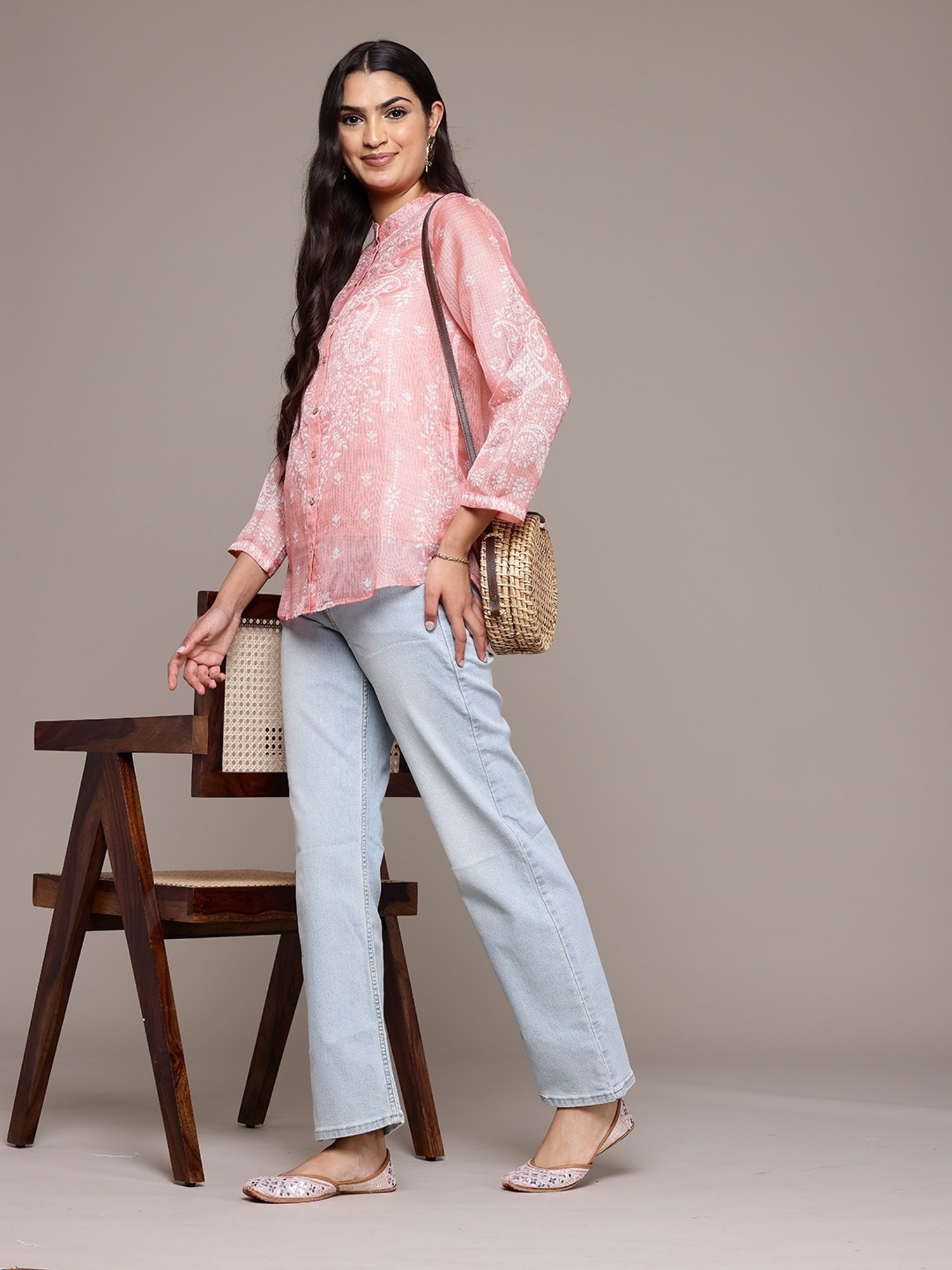 aarke Ritu Kumar Peach Polyster Full Sleeve Shirt
