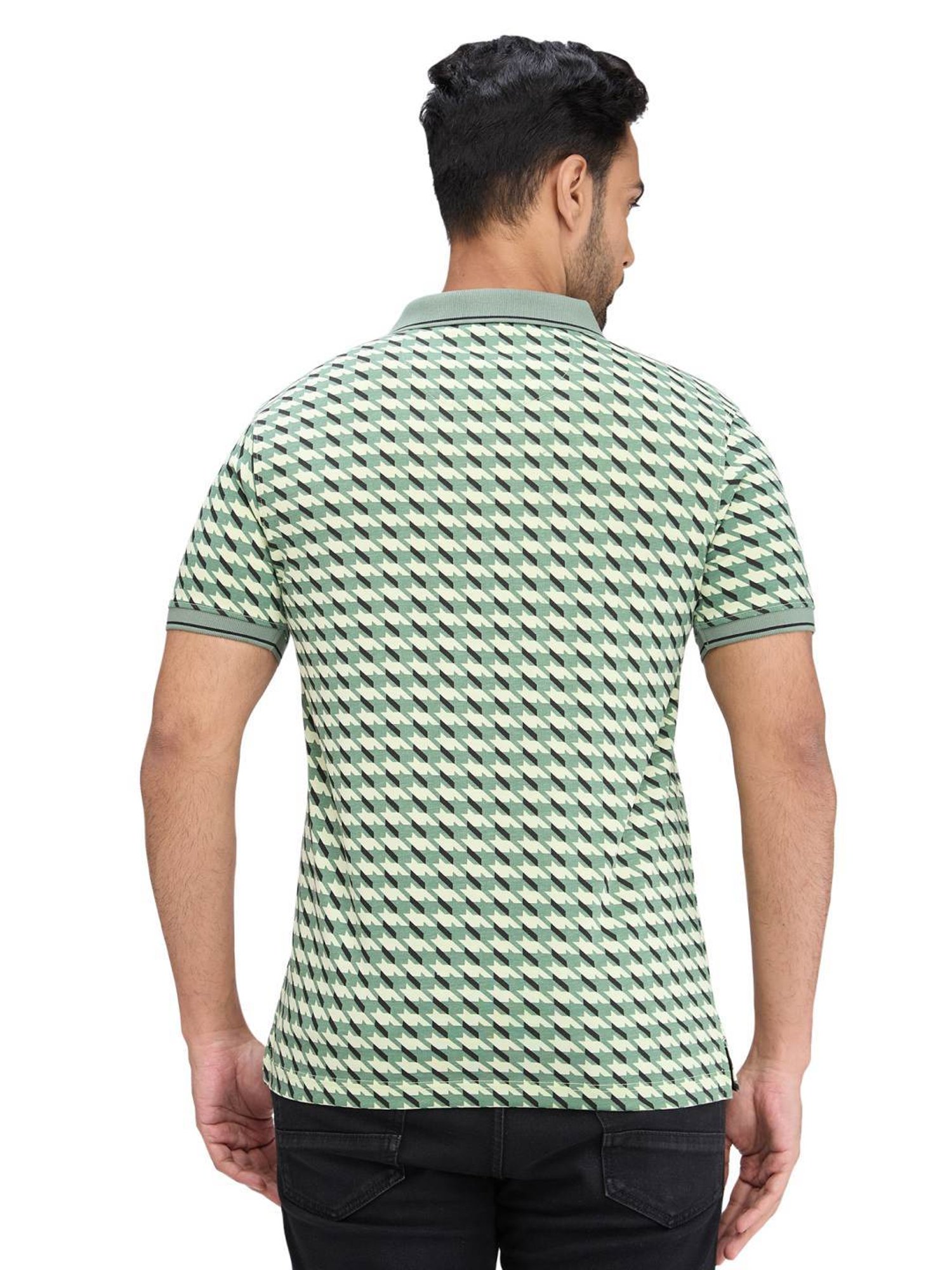 Park Avenue Green Slim Fit Printed Polo T-Shirt