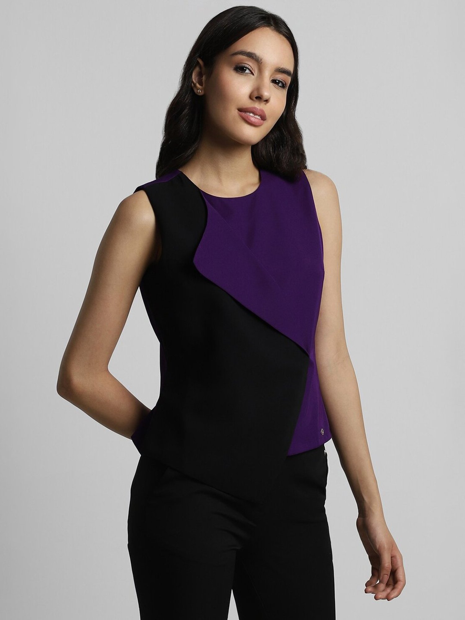 Allen Solly Purple & Black Color-Block Top