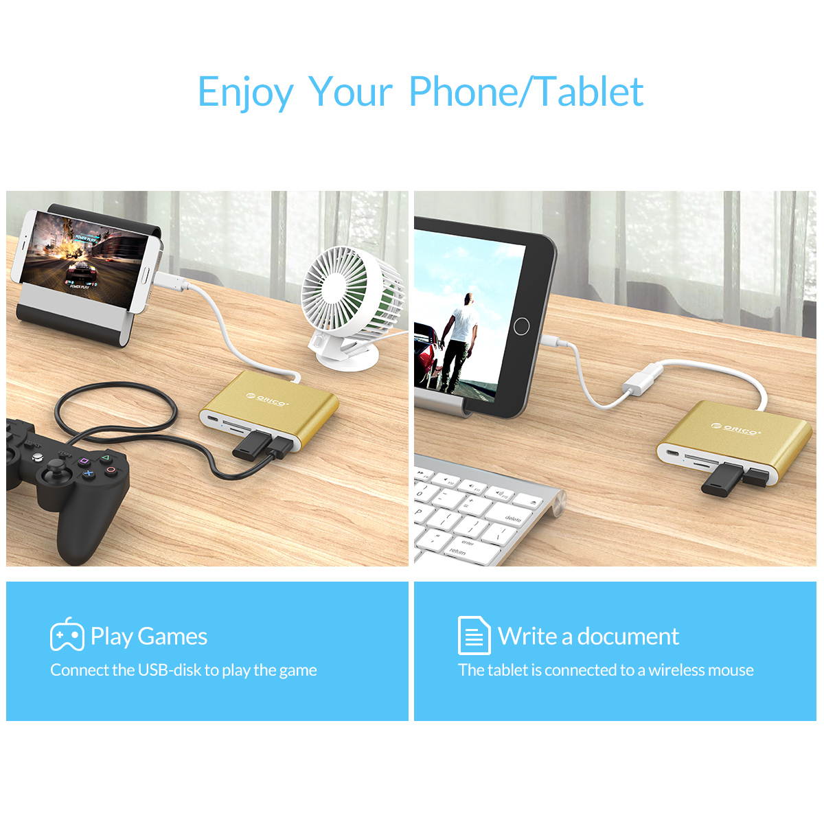 USB C Hub ORICO Portable USB-3.1 Type-C  HUB to 2-USB 3.0 Ports with SD/TF Memory Card Reader Type-C PD Charging Laptop Docking Stations for MacBook/New MacBook Pro/ChromeBook