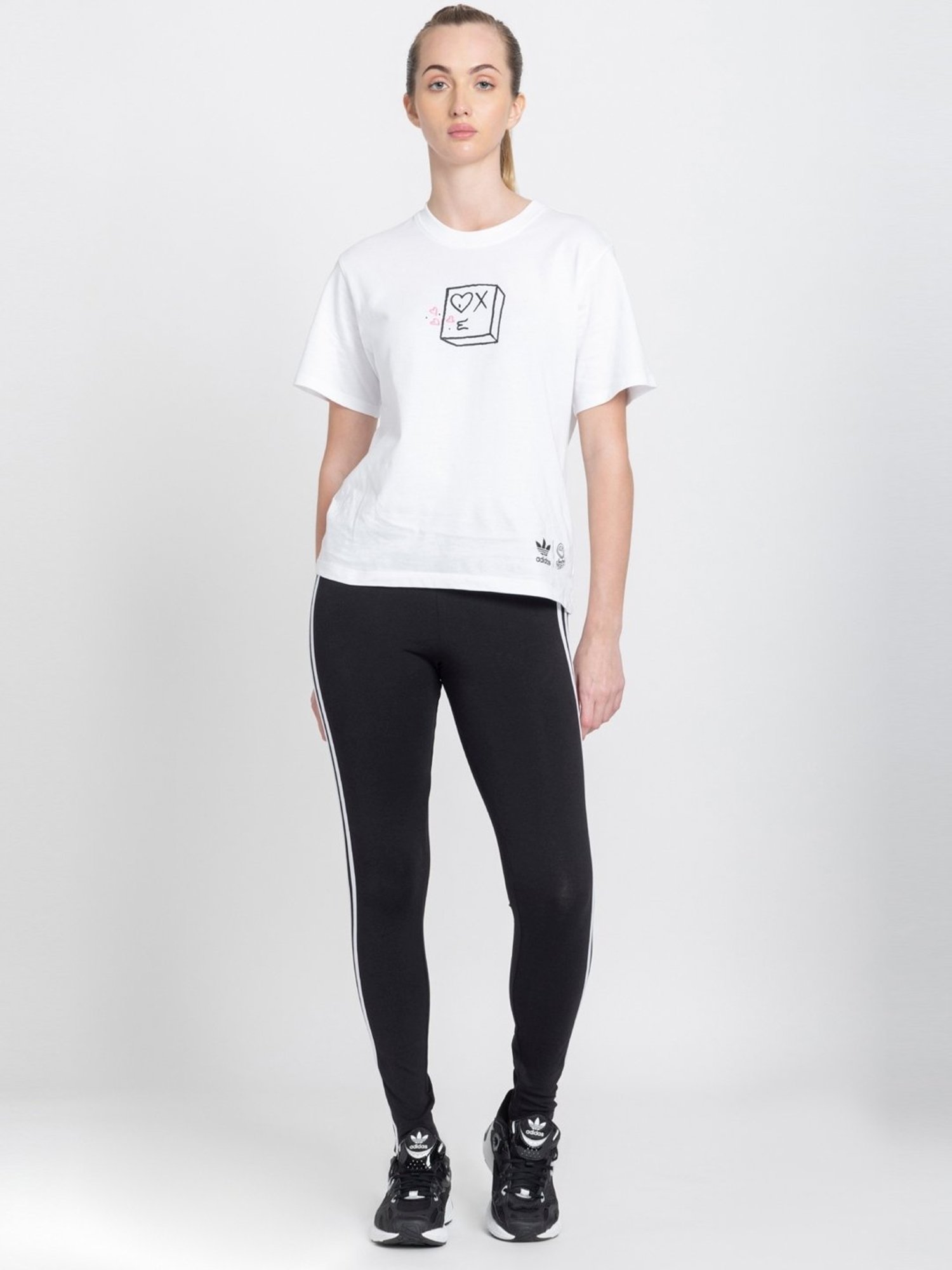 Adidas Originals Black Cotton Striped Tights